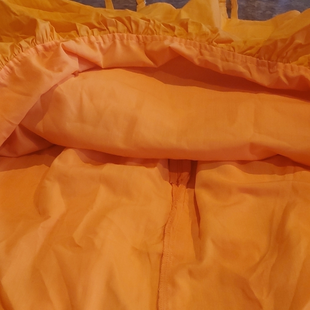 Orange Pleated Tiered Mini Sundress - Picture 7 of 7